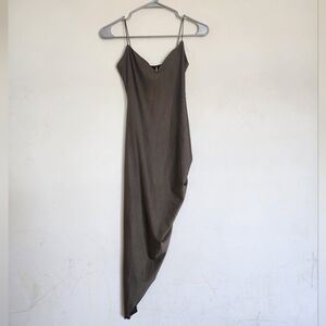 Windsor Satin Asymmetrical Olive Green Bodycon Dress size Small